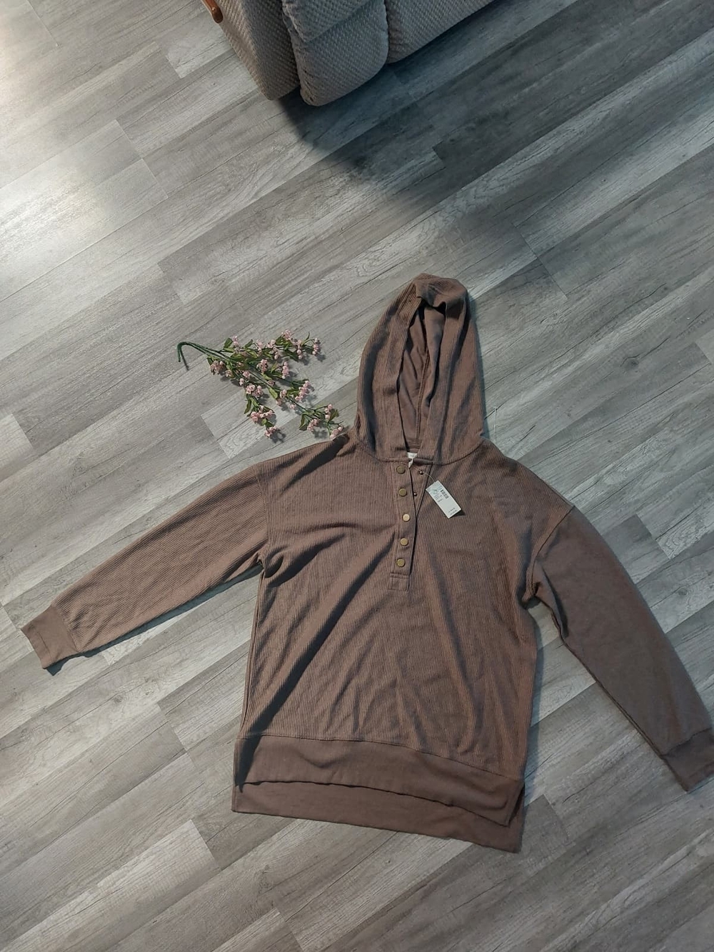 Maurices Brown Hooded Henley Sweatshirt